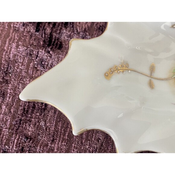 Vintage Arnat Porcelain Vanity Trinket Leaf Dish, Tray, Hand Painted Gold  Trimm - Picture 3 of 10